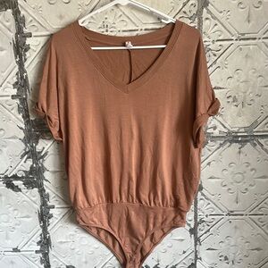 Women's Tan V-Neck bodysuit